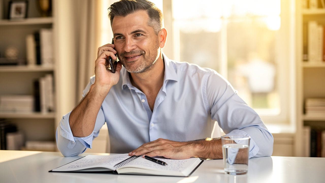 Real estate agent making prospecting calls during morning work block