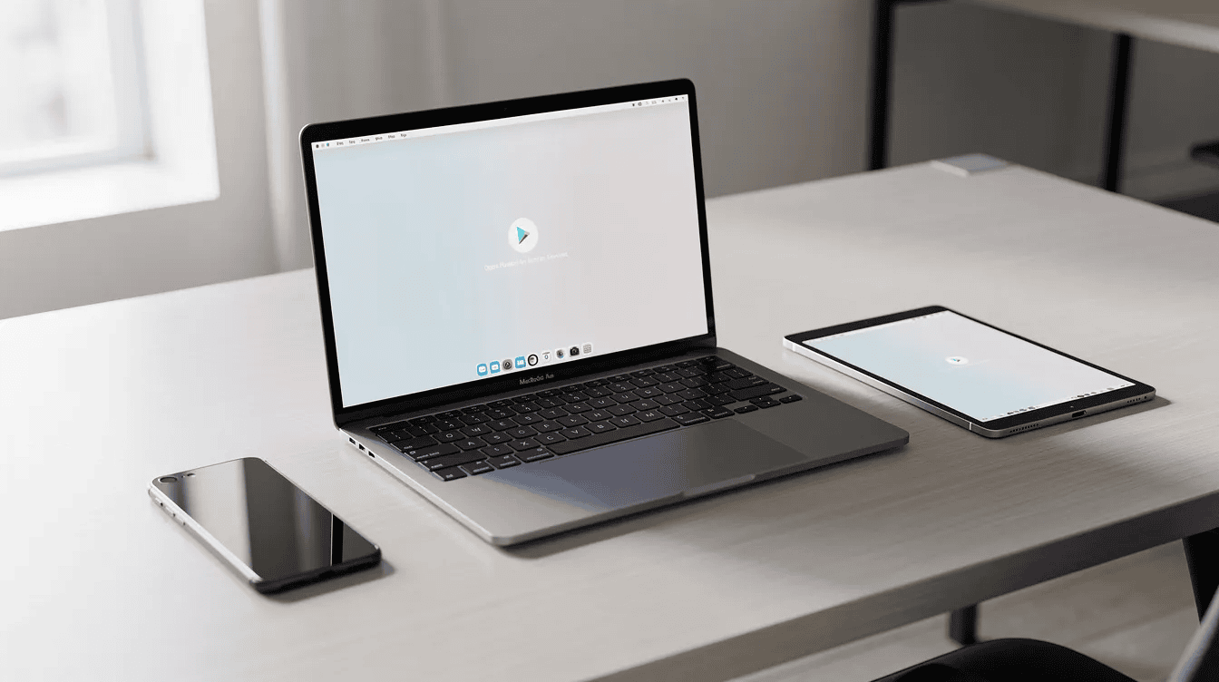 The image features a modern desk with a smartphone, laptop, and tablet arranged neatly, symbolizing a unified platform for managing customer relationships. These devices represent the essential tools for executing targeted campaigns, analyzing customer behavior, and ensuring consistent communication throughout the entire customer lifecycle.