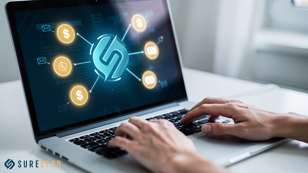 Hands typing on laptop showing activity to revenue dashboard