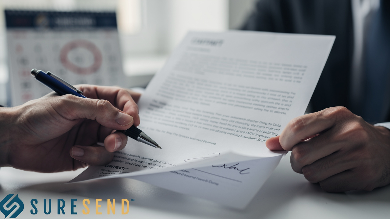 Person hesitating before signing a business contract