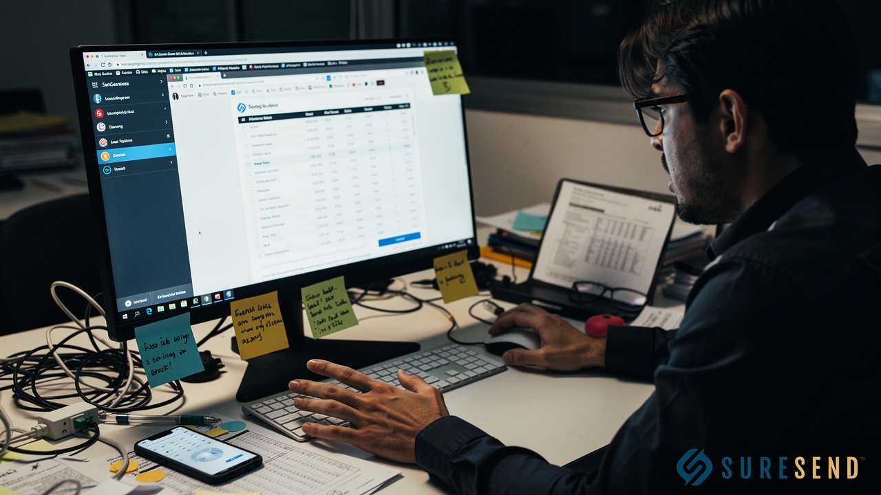 Overwhelmed rep managing disconnected sales software tools