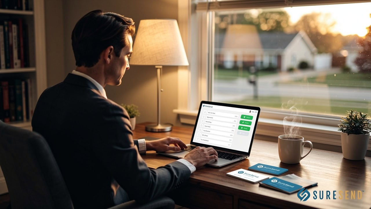 Real estate agent building daily CRM habit at home office desk