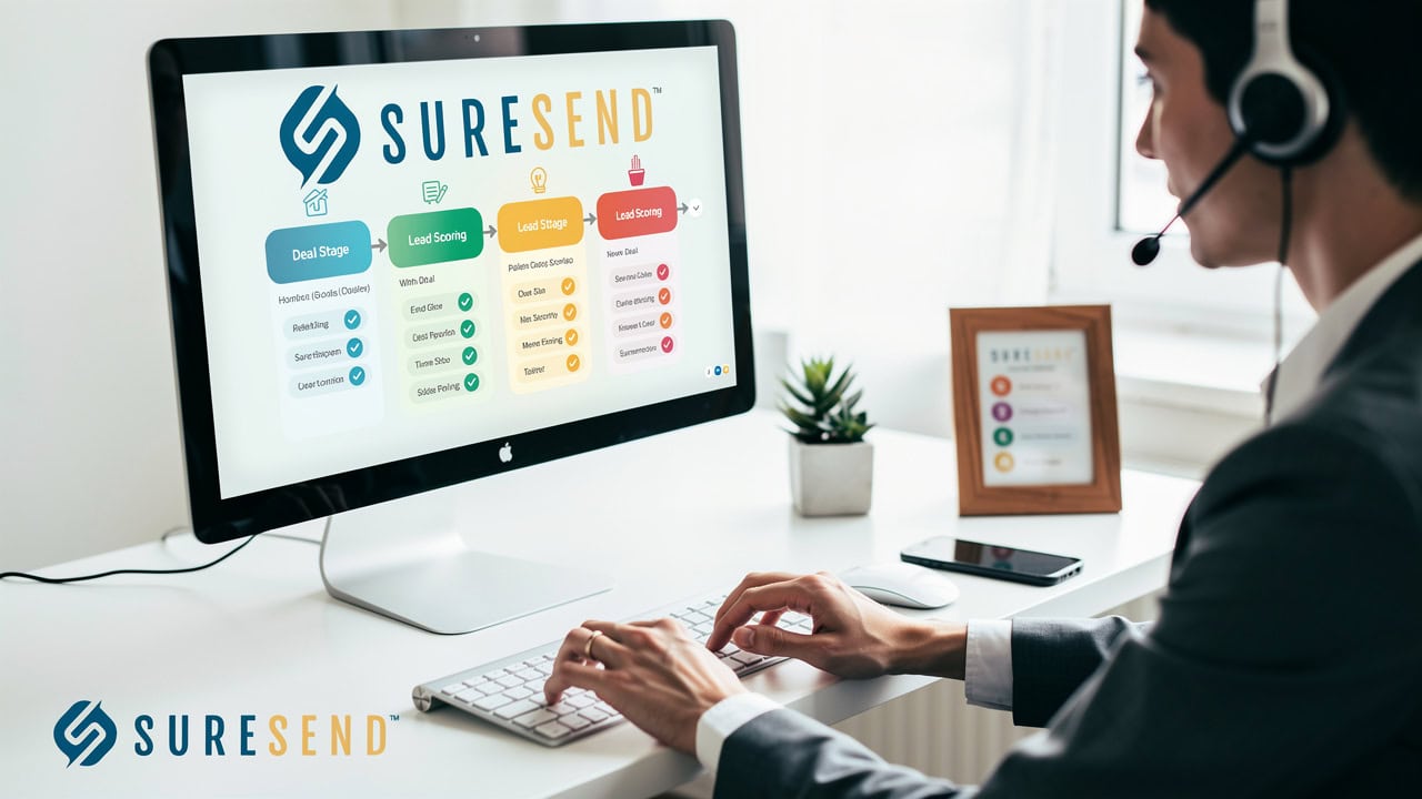 Sales rep using automated lead tracking and follow-up system