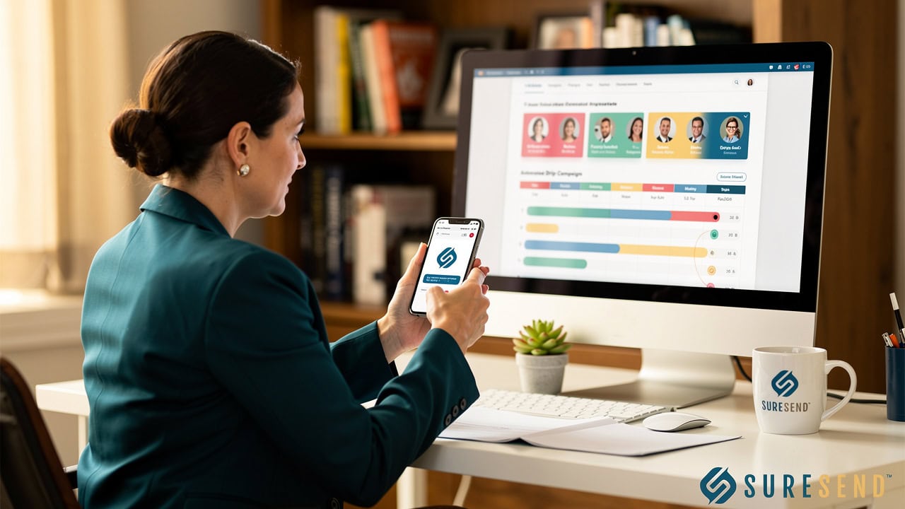 Real estate agent receiving automated follow-up alert on phone