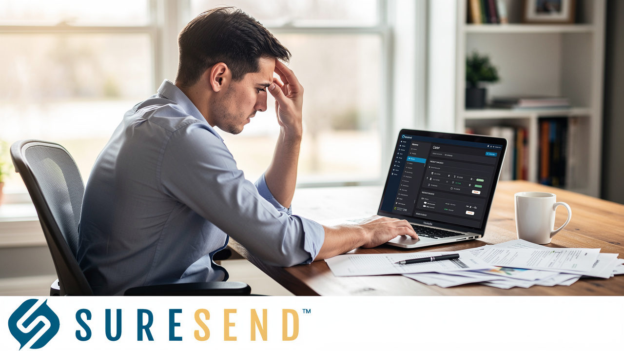 Frustrated agent overwhelmed by complex CRM software menus