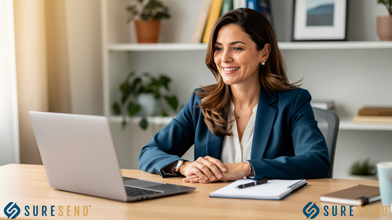 Real estate agent participating in live training or coaching session on laptop