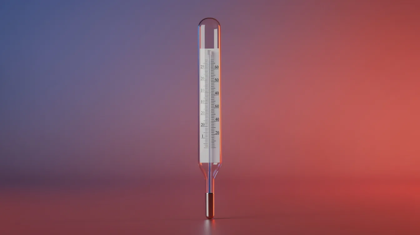 The image features a thermometer set against a gradient background that smoothly transitions from blue to red, symbolizing the temperature scale. This visual could represent the importance of effective follow up in real estate, highlighting the journey from cold leads to warm leads as agents nurture potential clients.