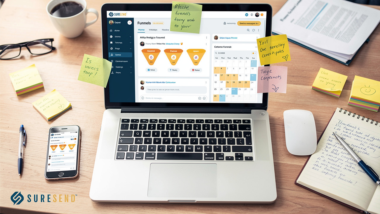 Cluttered CRM dashboard with sticky notes on agent desk