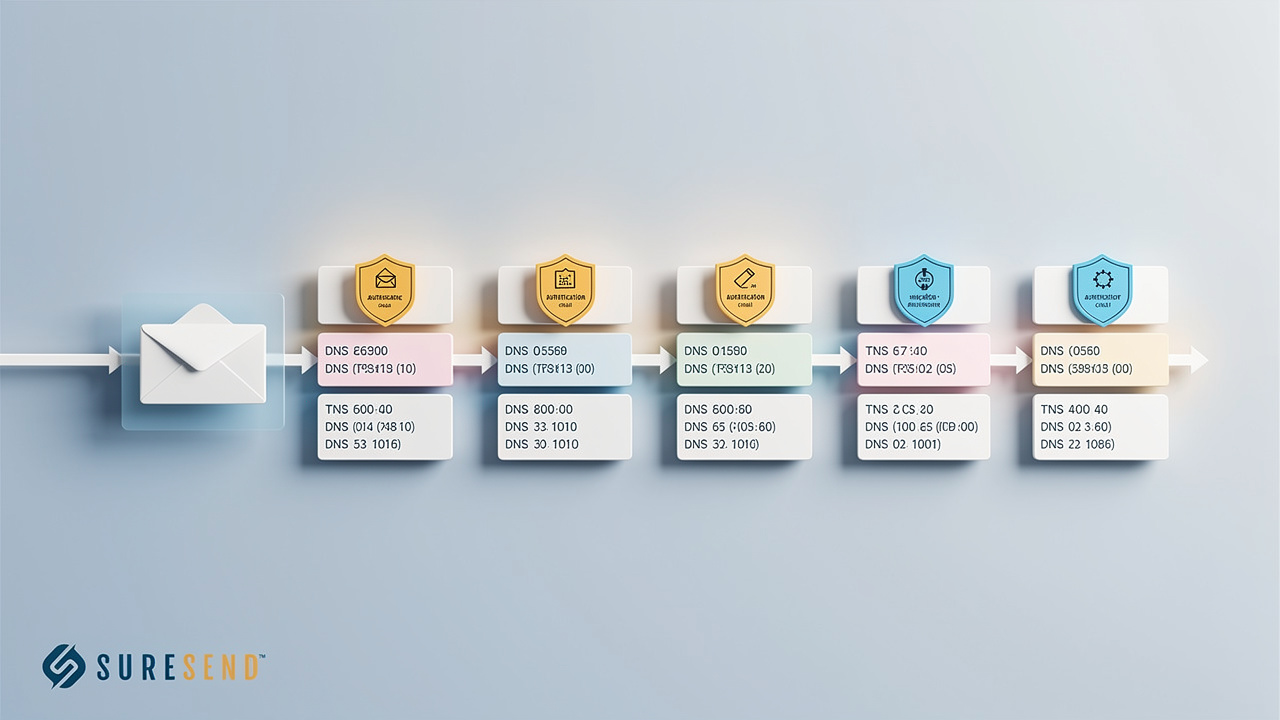 Email authentication and delivery process stages illustrated