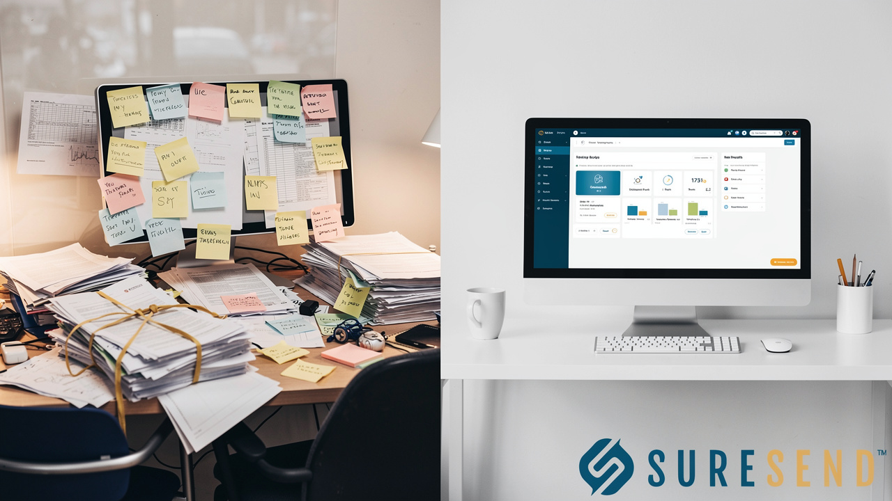 Before and after comparison of disorganized versus organized CRM workspace
