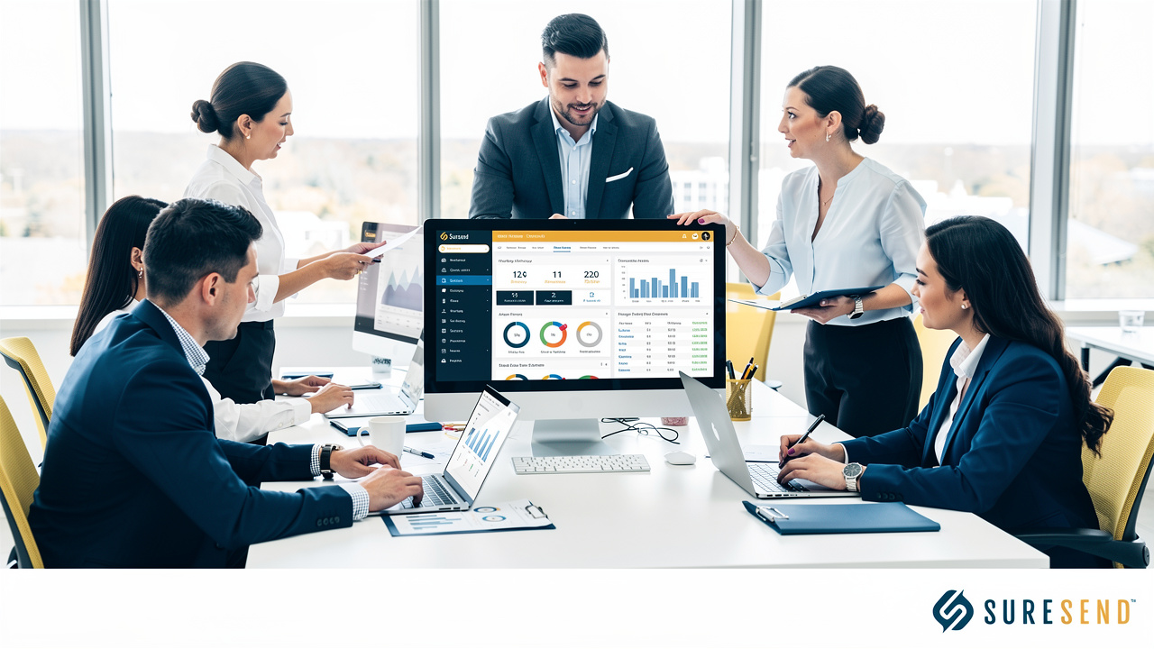 Real estate team collaborating with centralized CRM reporting and automation