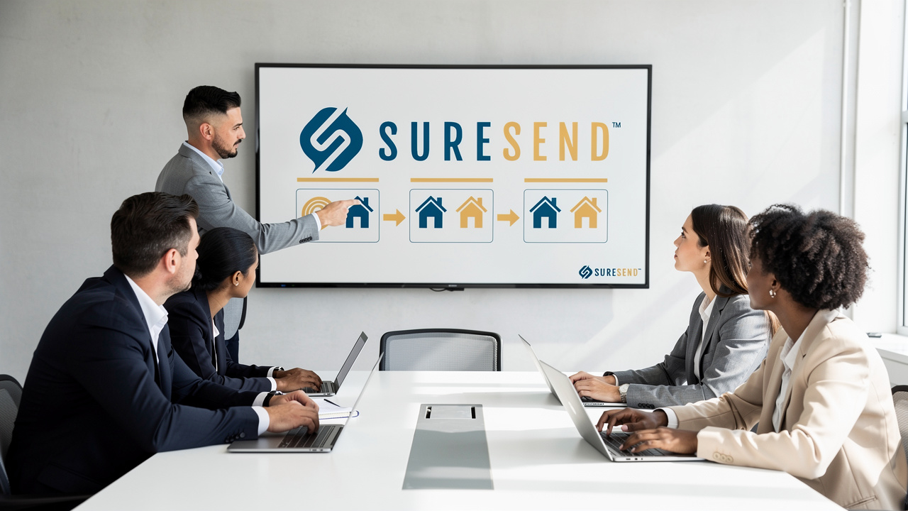 Real estate team reviewing property pipeline stages together