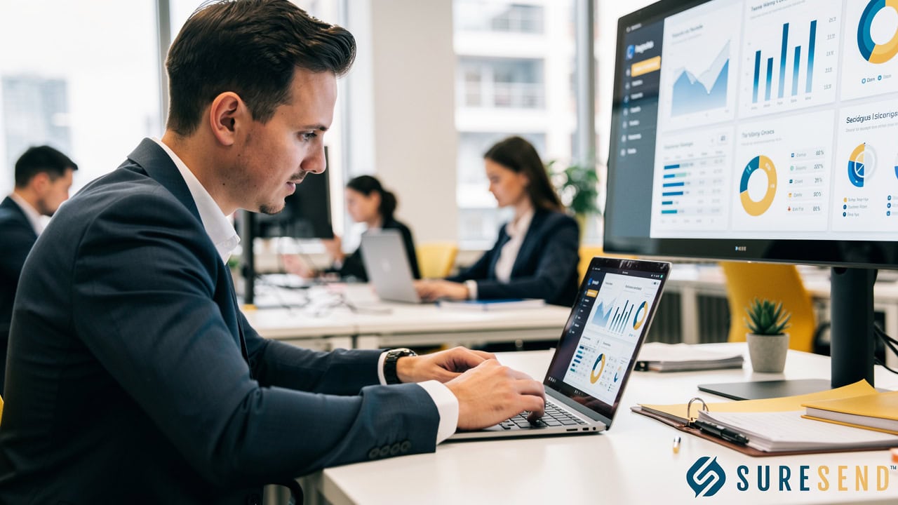 Sales manager reviewing integrated team performance dashboard