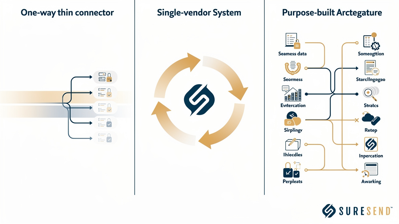 Comparison of connector-based, all-in-one, and purpose-built CRM models