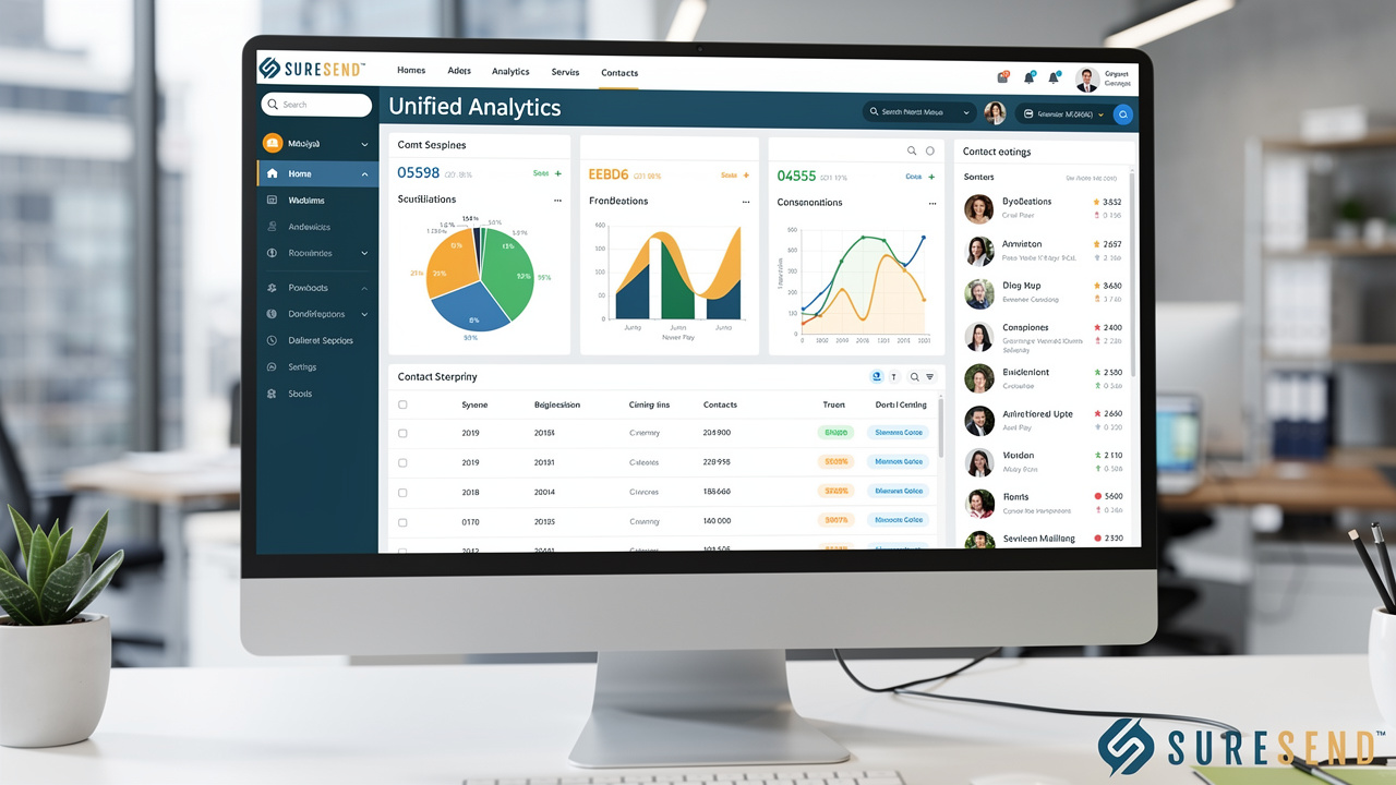 Integrated CRM dashboard showing unified contact record and email analytics