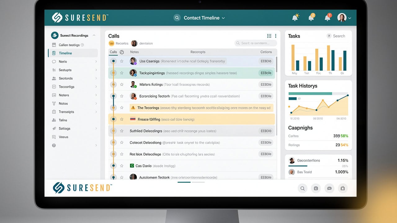 Comprehensive contact record showing integrated calls, recordings, and notes